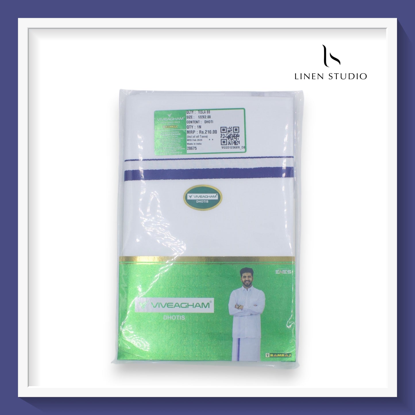 Ramraj Viveagham Cotton Blend Single Layer White Dhoti with 1.00 CM Colour Border (NEW)