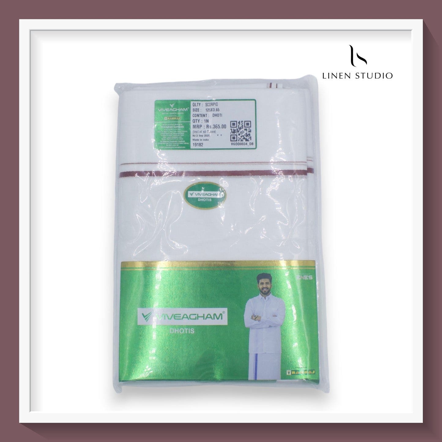 Ramraj Viveagham Cotton Blend Double Layer White Dhoti with 0.50 CM Colour Border (NEW)