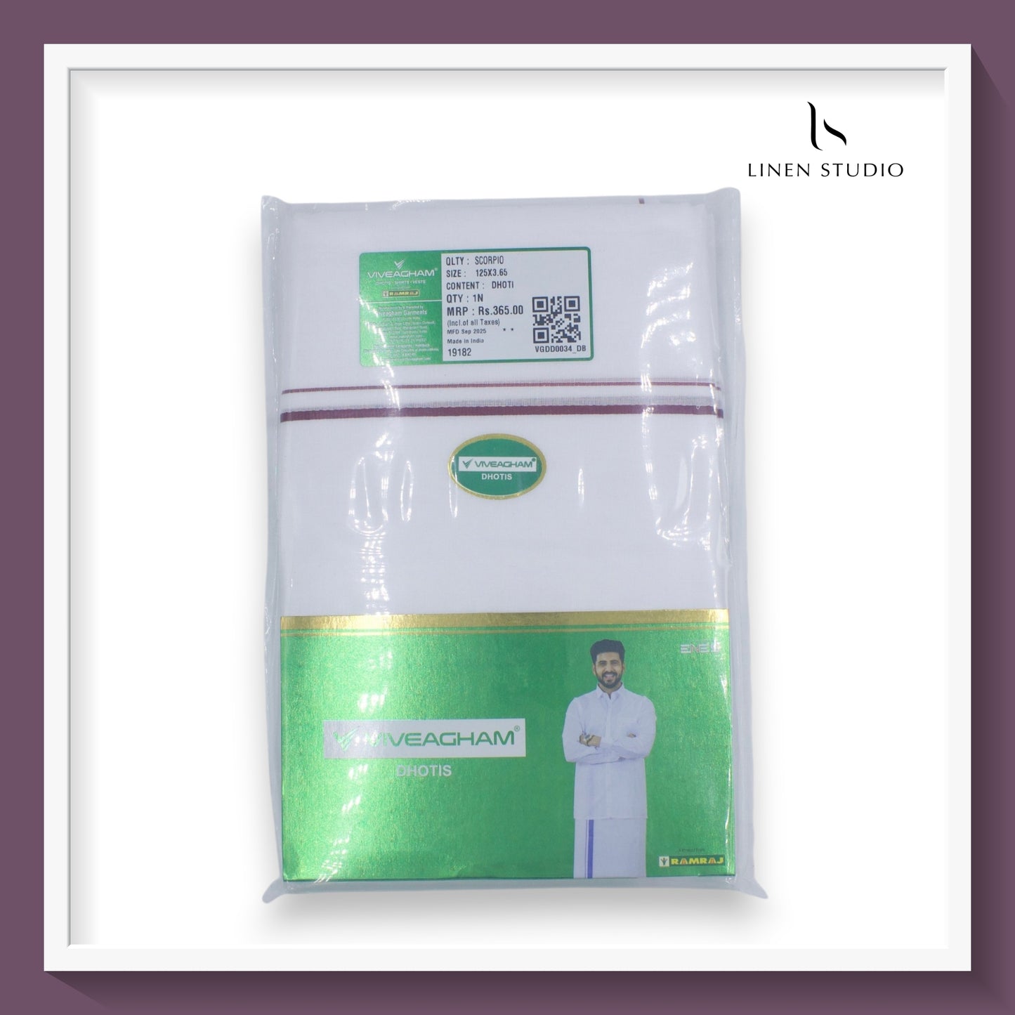 Ramraj Viveagham Cotton Blend Double Layer White Dhoti with 0.50 CM Colour Border (NEW)