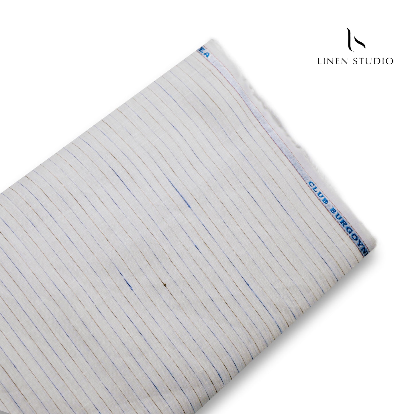 Burgoyne Exclusive 100 Lea Premium Linen Shirting - White Stripes 2 (Last few mtrs)