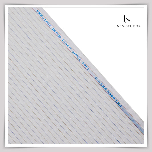 Burgoyne Exclusive 100 Lea Premium Linen Shirting - White Stripes 2 (Last few mtrs)