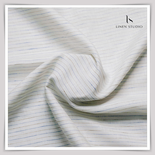 Burgoyne Exclusive 100 Lea Premium Linen Shirting - White Stripes 2 (Last few mtrs)