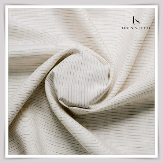 Burgoyne Exclusive 100 Lea Premium Linen Shirting - Off White Stripes 2 (Last few mtrs)