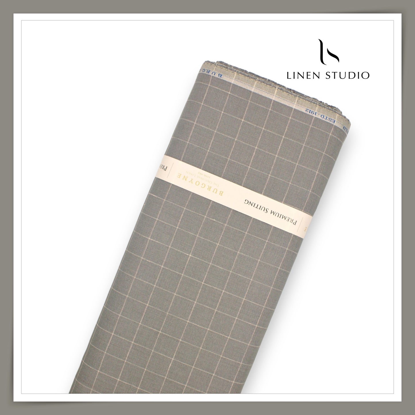 40 Lea Premium Linen Suiting by Burgoyne - Natural Grey with Checks (NEW)