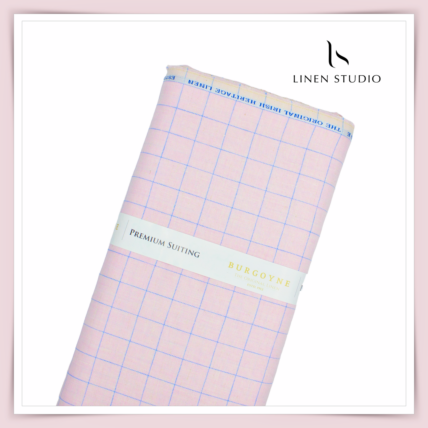 Burgoyne Pure Linen Checks Suiting - Pink with Blue - Linen Studio