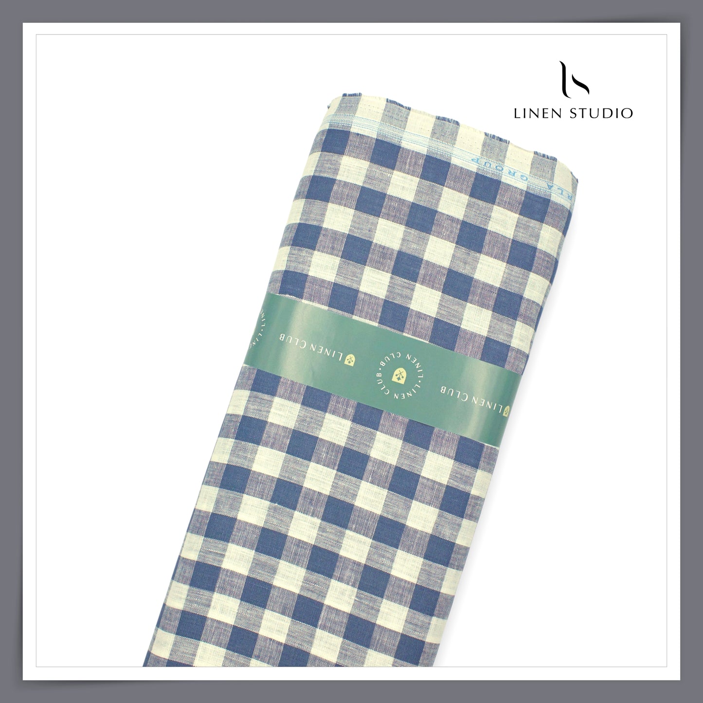 Linen Club 60 Lea Pure Linen Shirting - White Grey Blue Checks (NEW)
