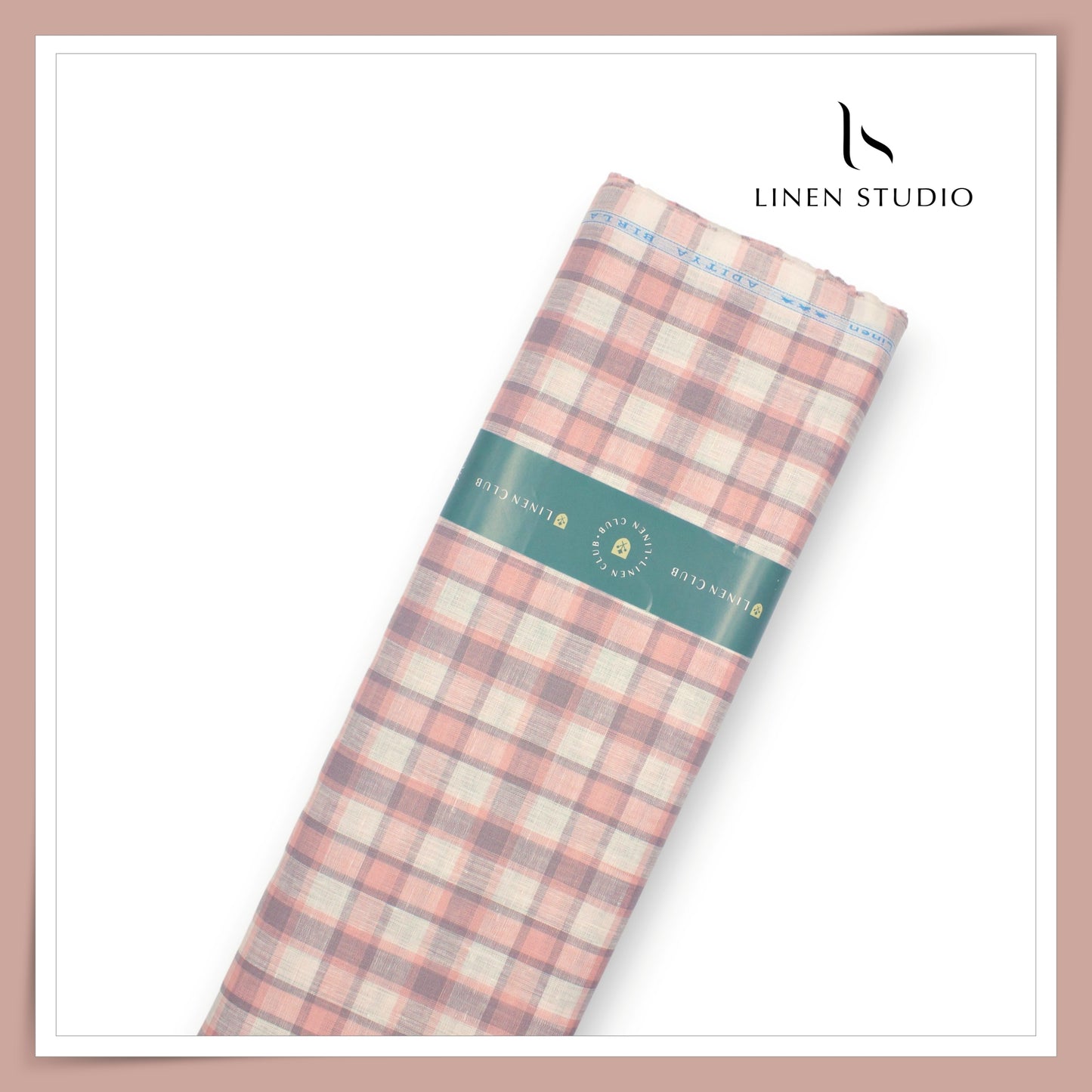 Linen Club 50 Lea Shirting - Cream, Pink & Grey Checks (NEW)