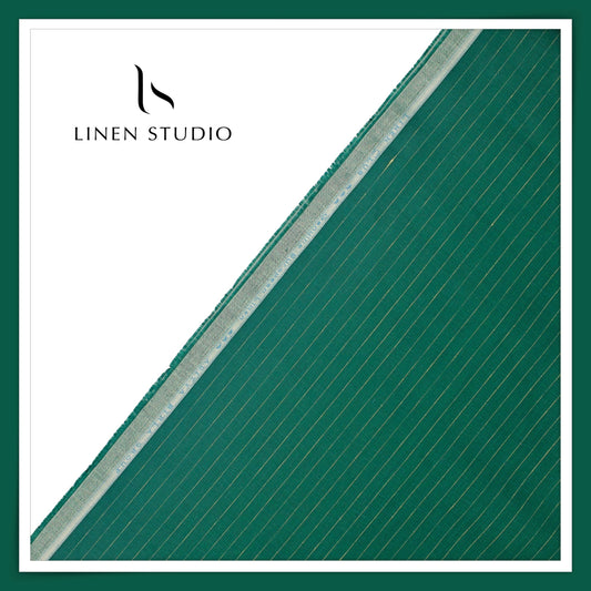 Linen Club 60 Lea Pure Linen Shirting - Rich Green Stripes (NEW)