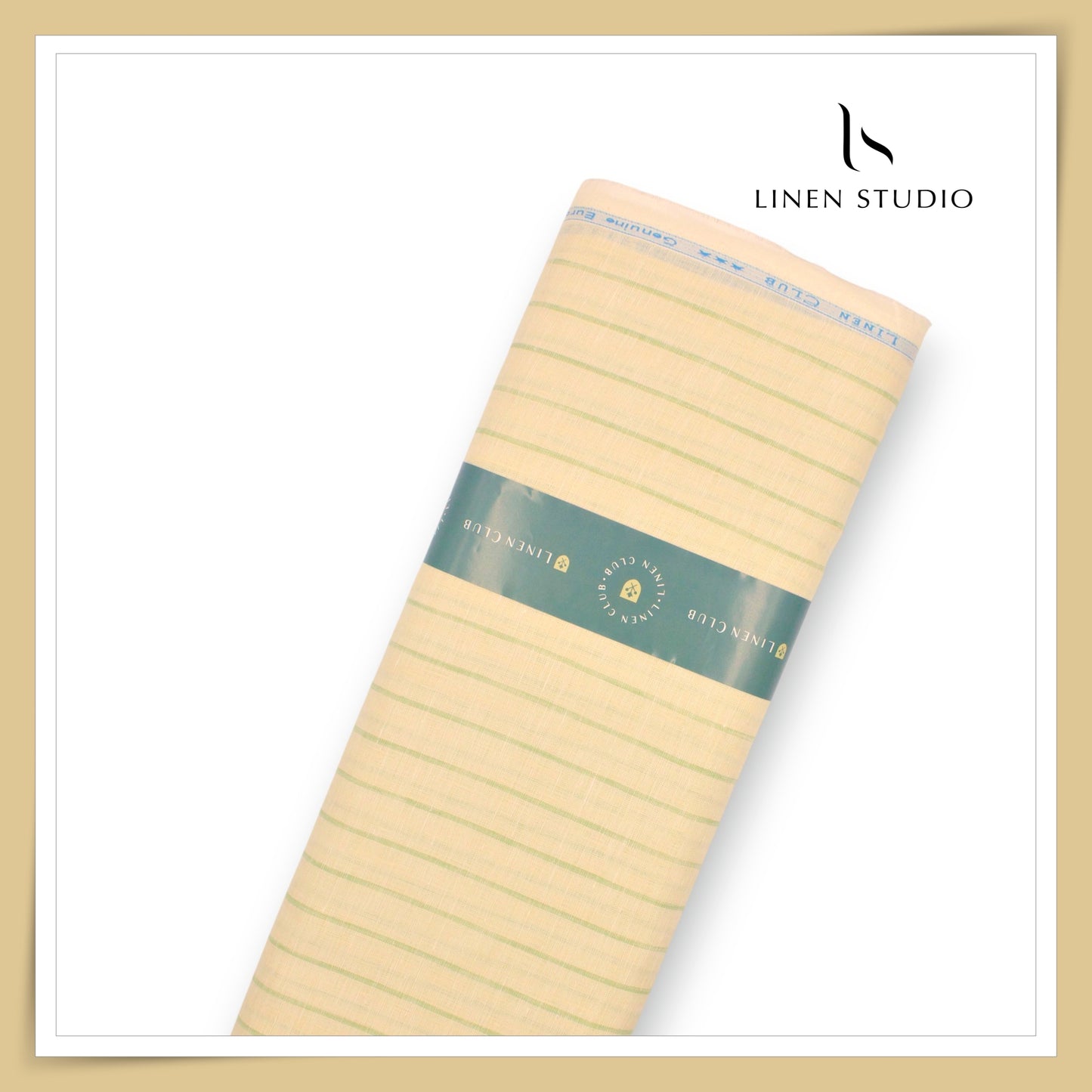 Linen Club 60 Lea Pure Linen Shirting - Yellow & Green Stripes (NEW)