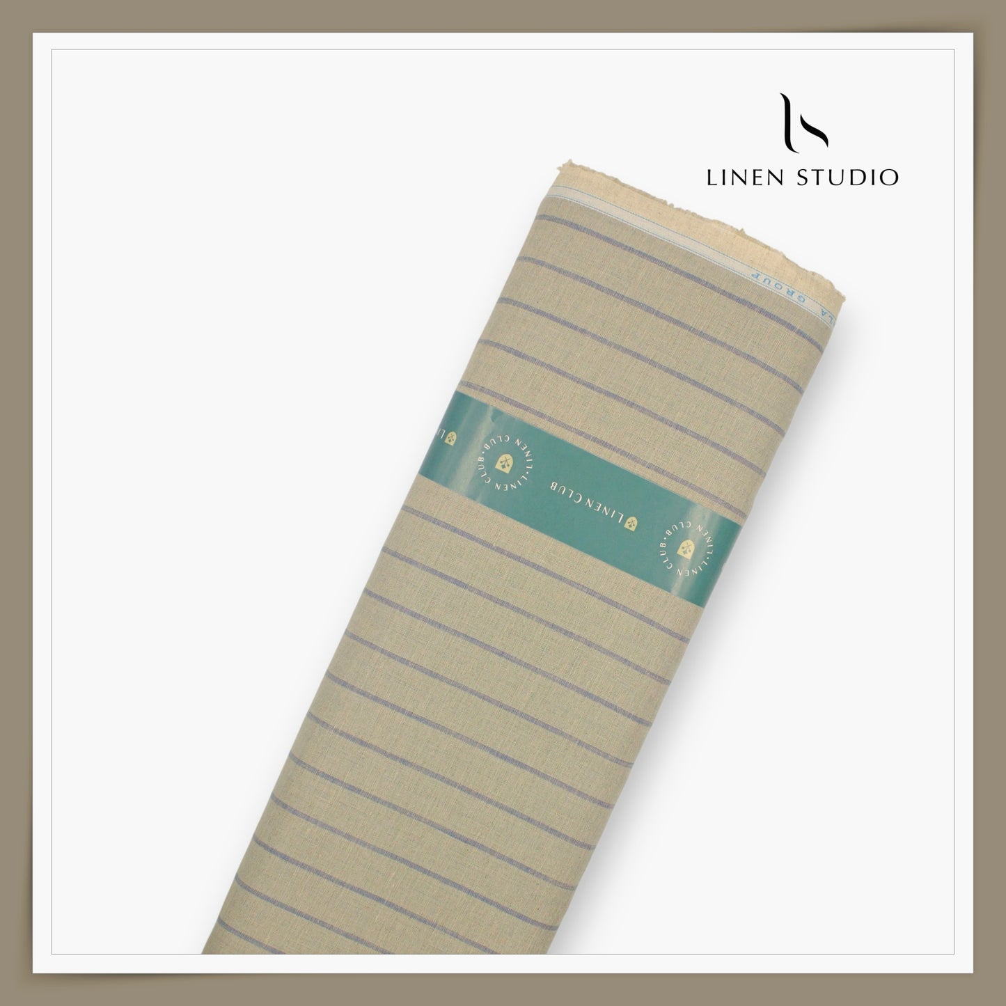 Linen Club 60 Lea Pure Linen Shirting - Natural & Bluish Purple Stripes (NEW)