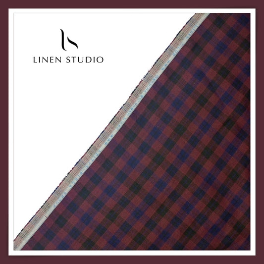Linen Club 50 Lea Shirting - Dark Multicolour Checks (NEW) (Zoom In)