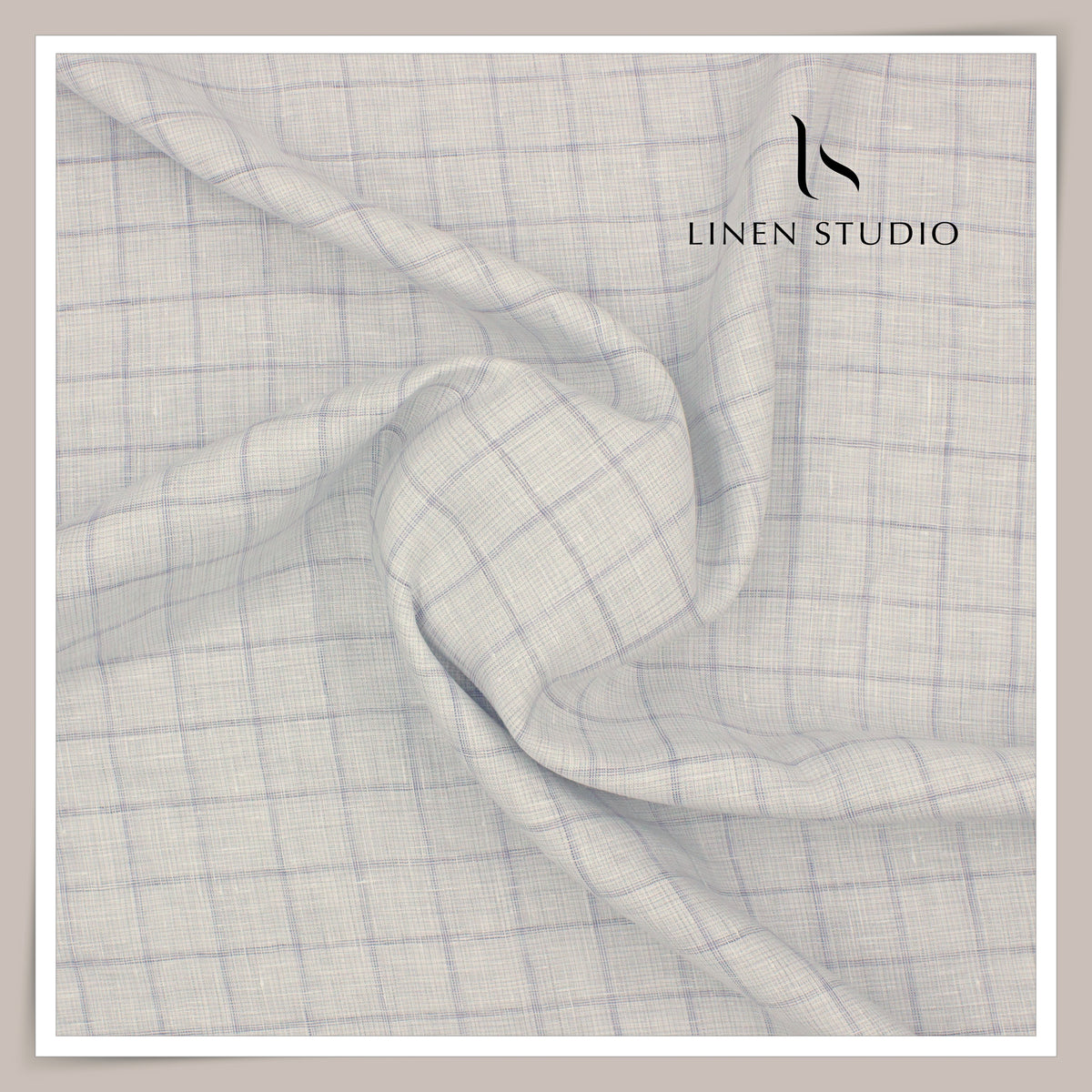 Linen Club 70 Lea Pure Linen Premium Shirting - Textured Grey with Blue Checks (NEW)
