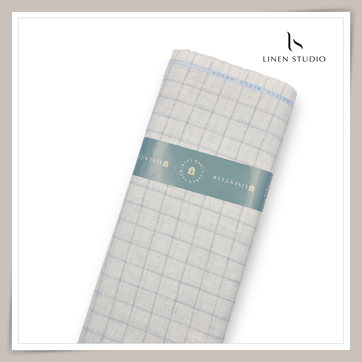 Linen Club 70 Lea Pure Linen Premium Shirting - Textured Grey with Blue Checks (NEW)