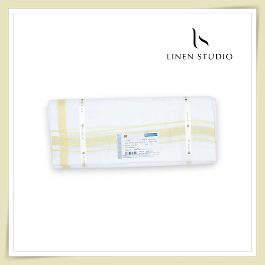 Pure Linen Dhoti by Linen Club - Golden Yellow with a Metallic Gold Zari Border (Zoom In) (NEW)