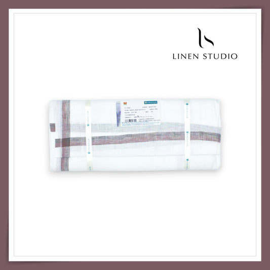 Pure Linen Dhoti by Linen Club - Maroon & Grey Border (Zoom In) (NEW)