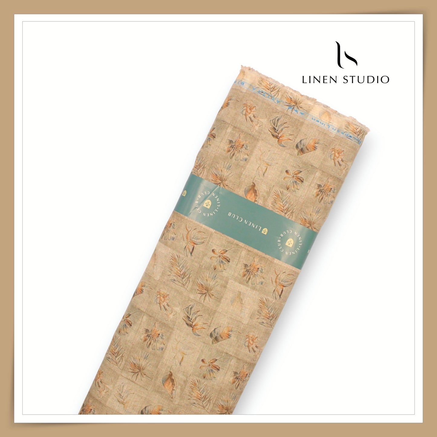 Linen Club 70 Lea Printed Shirting - Natural Brown Leaf Checks (NEW)