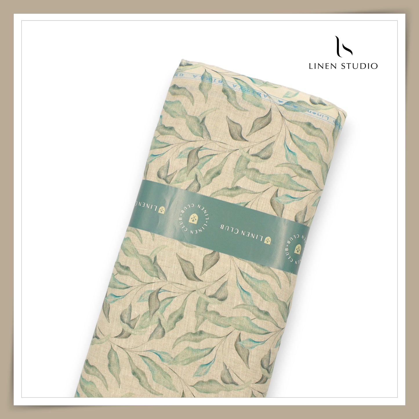 Linen Club 70 Lea Pure Linen Printed Shirting - Natural with Blue/Green Dalam (NEW)