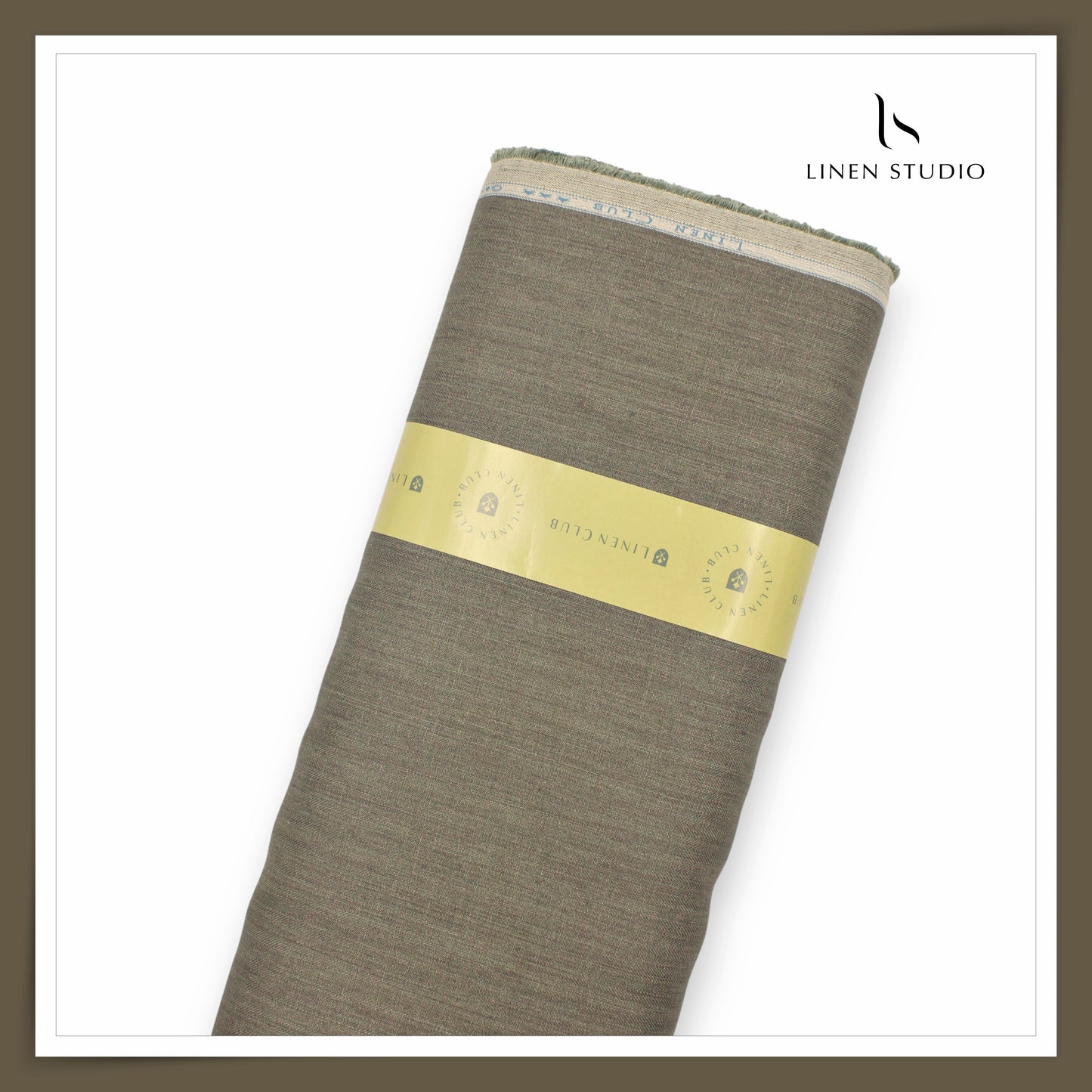 Linen Club 50 Lea Premium Linen Suiting - Crocodile Green Subtle Herringbone Stripes (NEW) (Zoom In)