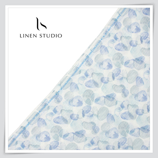 Linen Club 50 Lea Digital Printed Shirting - White Blue Abstract (NEW) (Zoom In)
