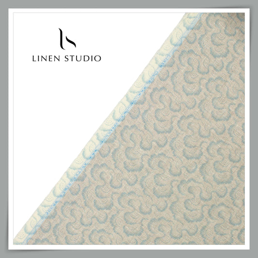 Linen Club 50 Lea Digital Printed Shirting - Natural Powder Blue Abstract (NEW) (Zoom In)
