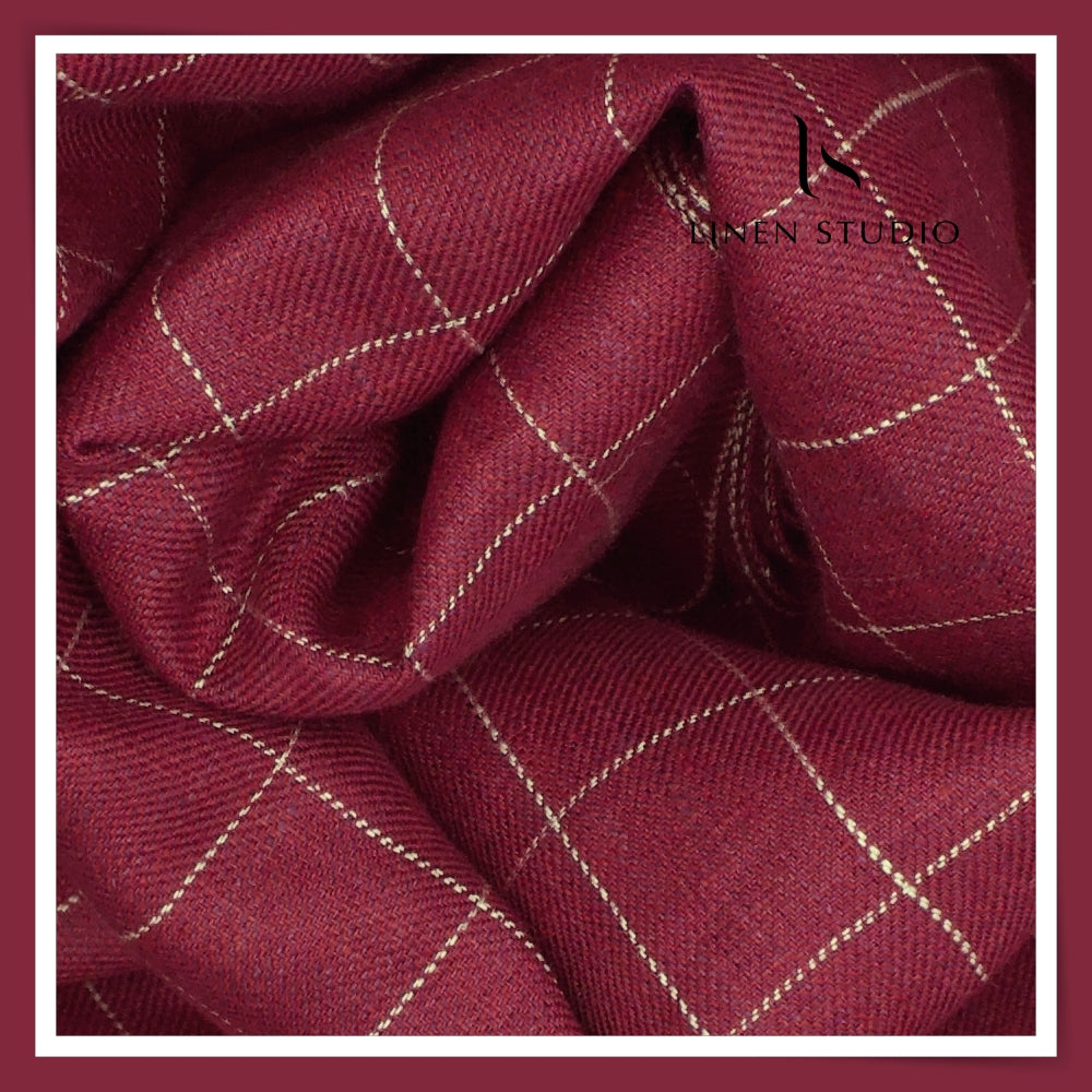 100% Pure Linen 40 Lea Suiting by Linen Fiesta - Classic Sangria Checks (NEW) (65% SALE)