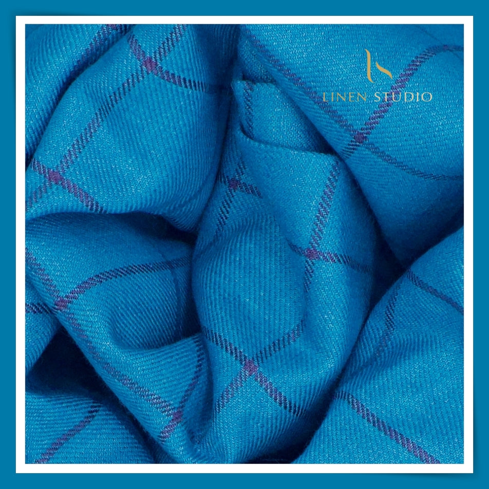 100% Pure Linen 40 Lea Suiting by Linen Fiesta - Bondi Blue Twilight Checks (NEW) (65% SALE)