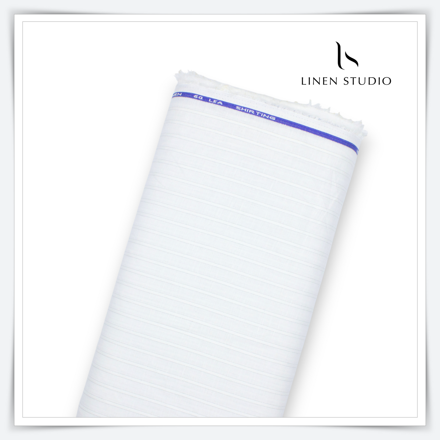60 Lea European Linen Shirting - White with Silver Zari Stripes (zoom in)