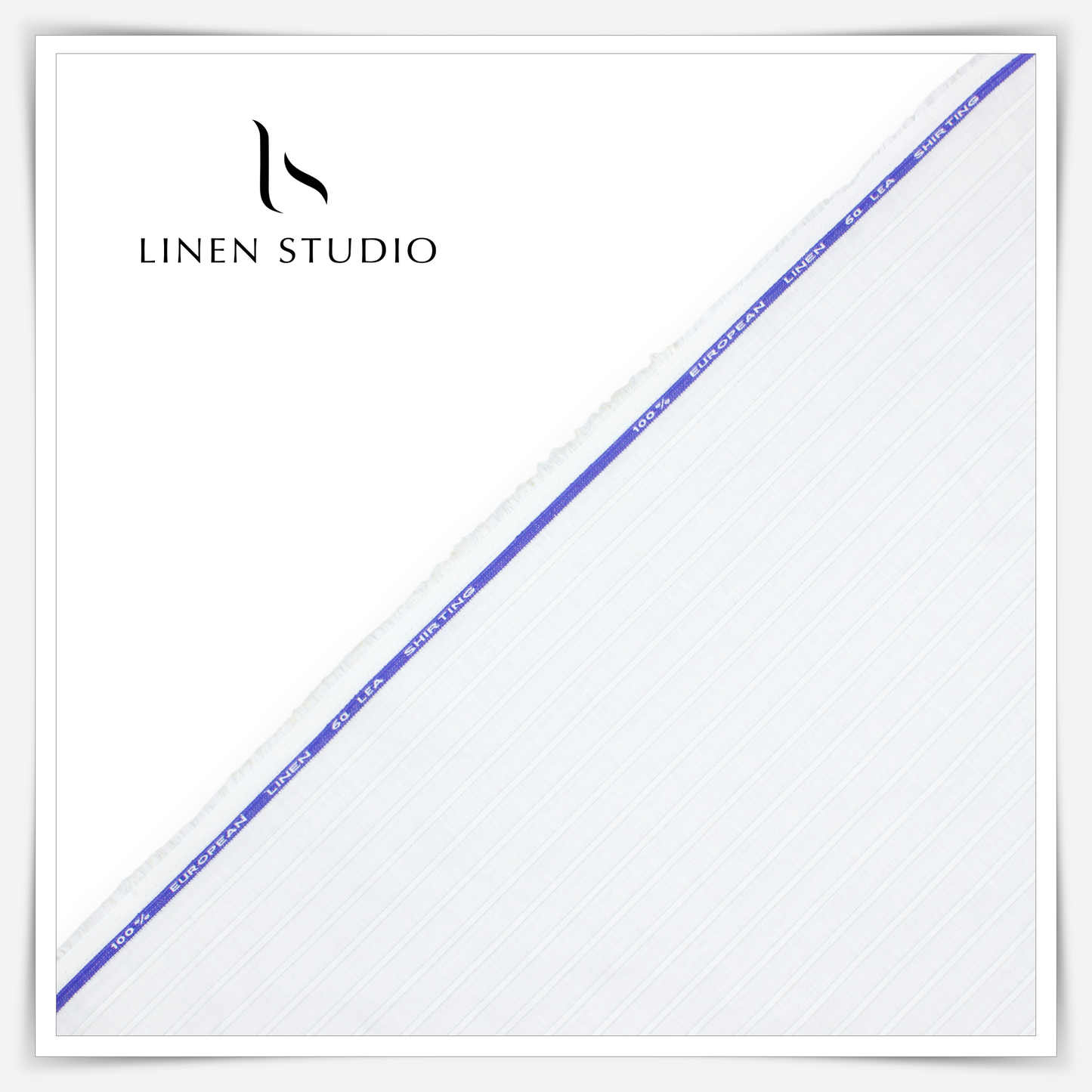 60 Lea European Linen Shirting - White with Silver Zari Stripes (zoom in)