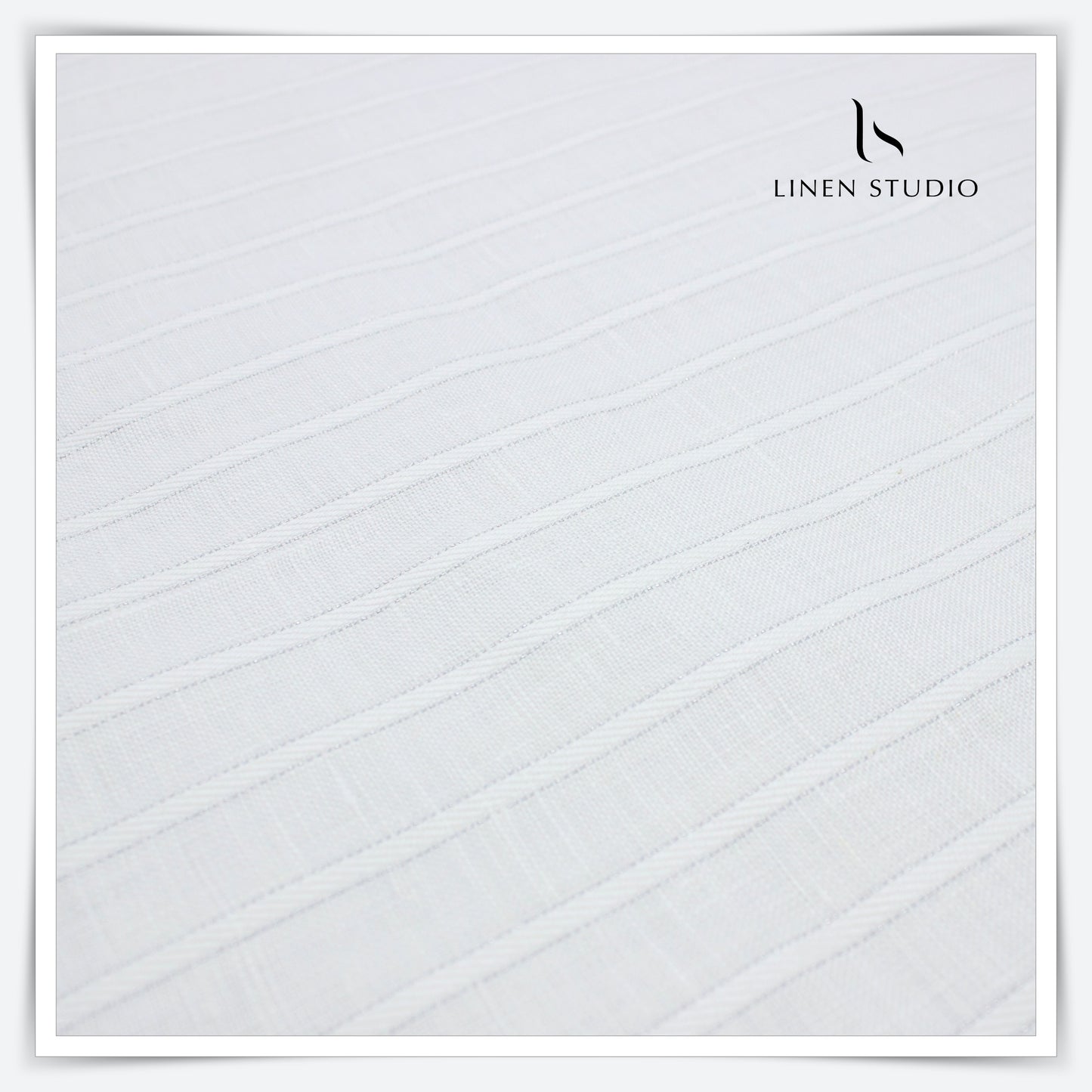 60 Lea European Linen Shirting - White with Silver Zari Stripes (zoom in)