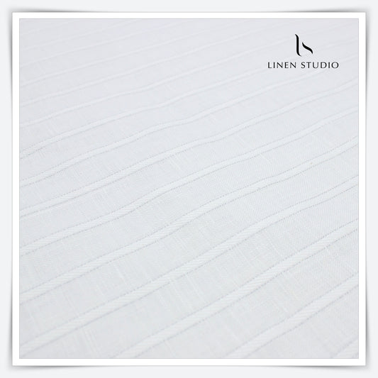 60 Lea European Linen Shirting - White with Silver Zari Stripes (zoom in)