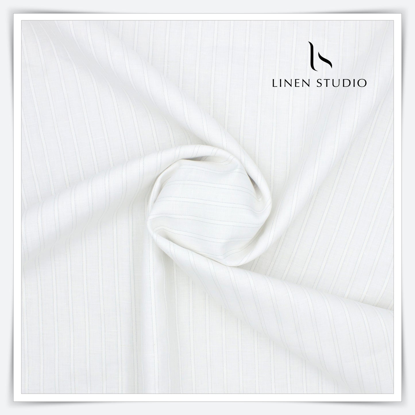 60 Lea European Linen Shirting - White with Silver Zari Stripes (zoom in)