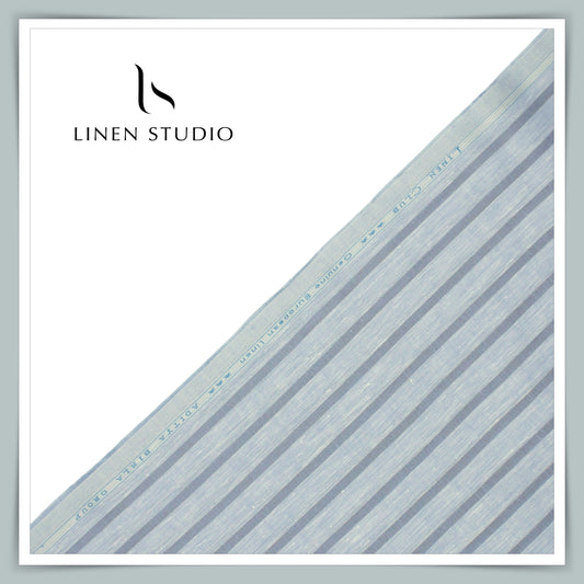 Linen Club 60 Lea Shirting - Powder Blue Stripes (NEW)