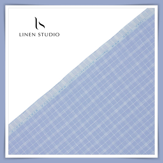 Linen Club 50 Lea Shirting - Cadet Blue Checks (NEW)
