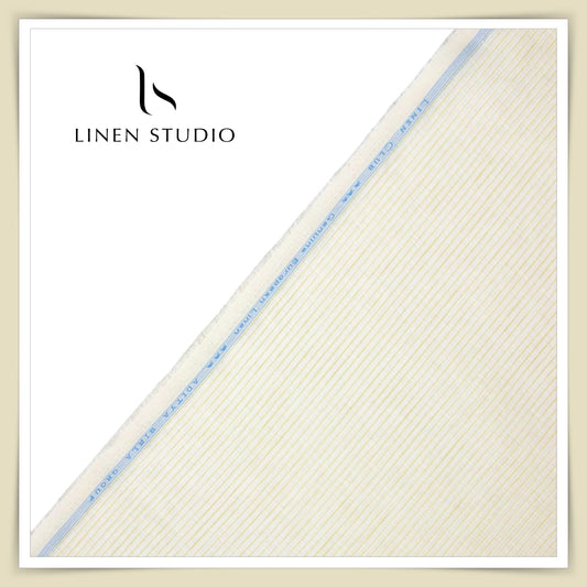 Linen Club 60 Lea Shirting - Ecru White Stripes (NEW)