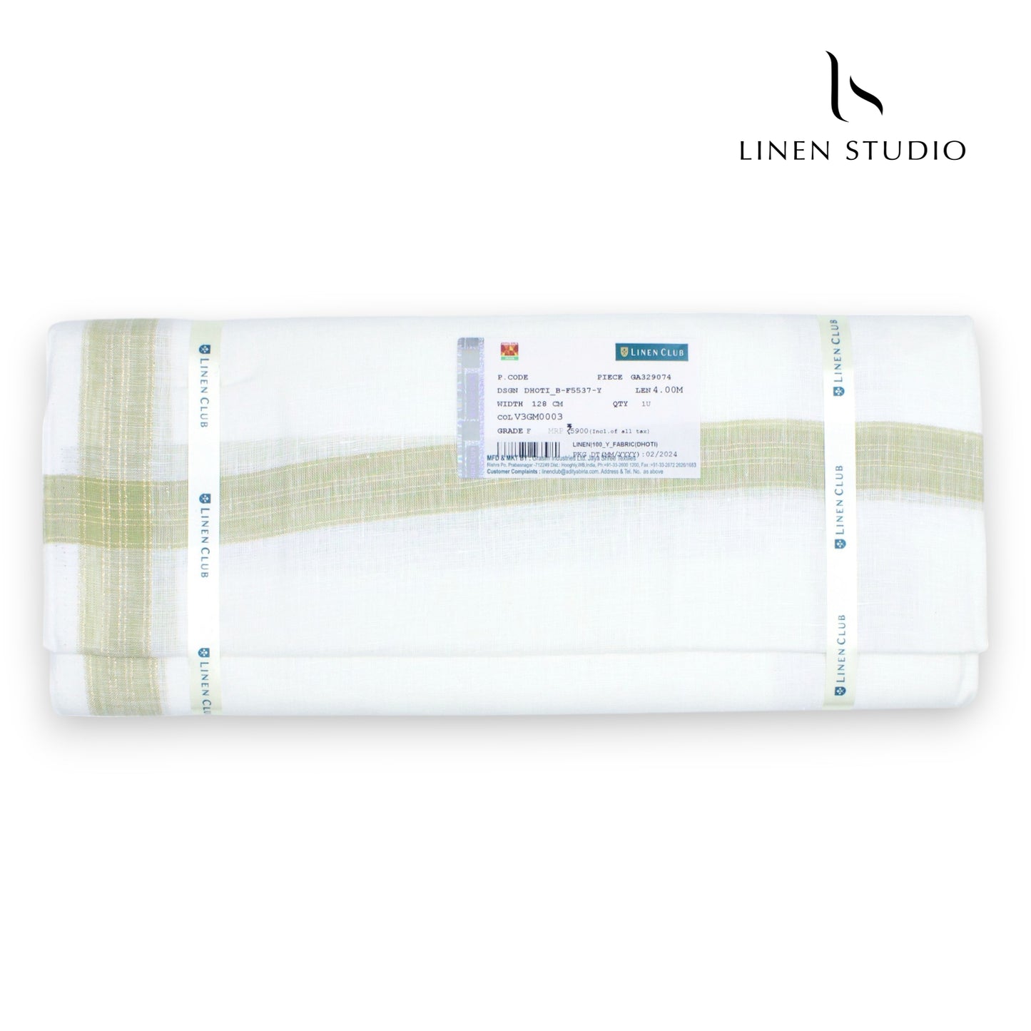 Pure Linen Dhoti by Linen Club - Pastel Green with Gold Zari (zoom in)