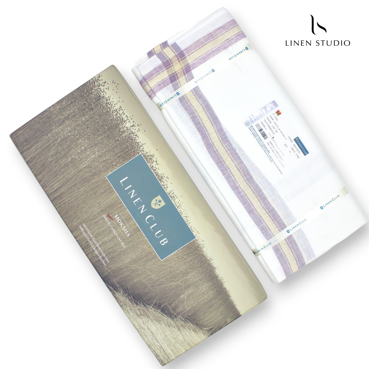 Pure Linen Dhoti by Linen Club - Pastel Purple with Gold Zari (zoom in)