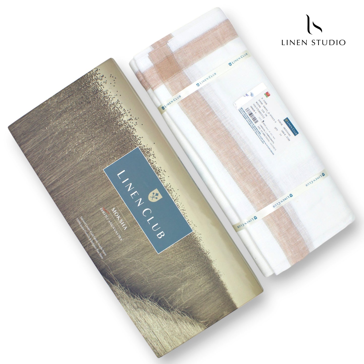 Pure Linen Dhoti by Linen Club - Light Brown with Silver Zari (zoom in)