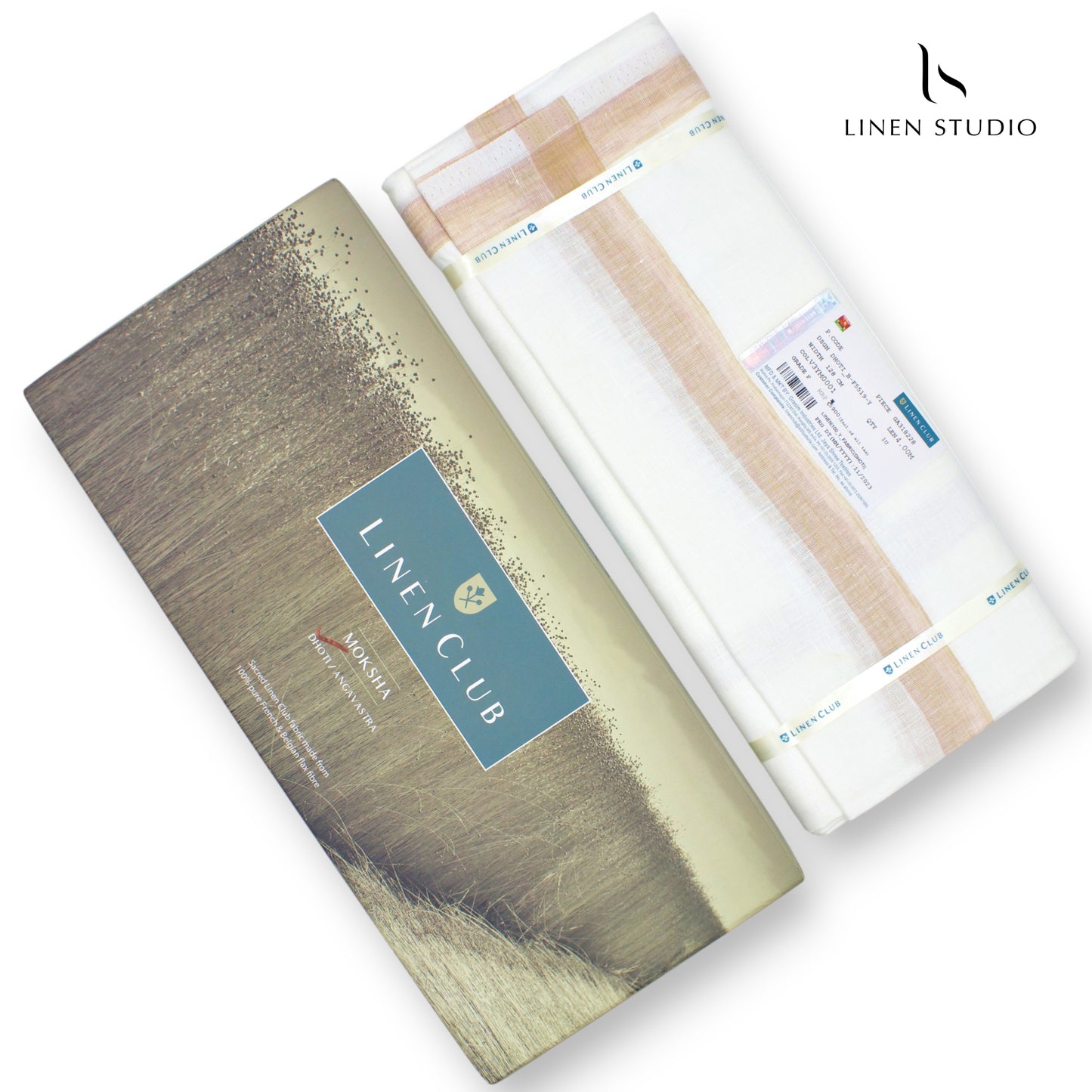 Pure Linen Dhoti by Linen Club - Sorrell Brown Medium Border
