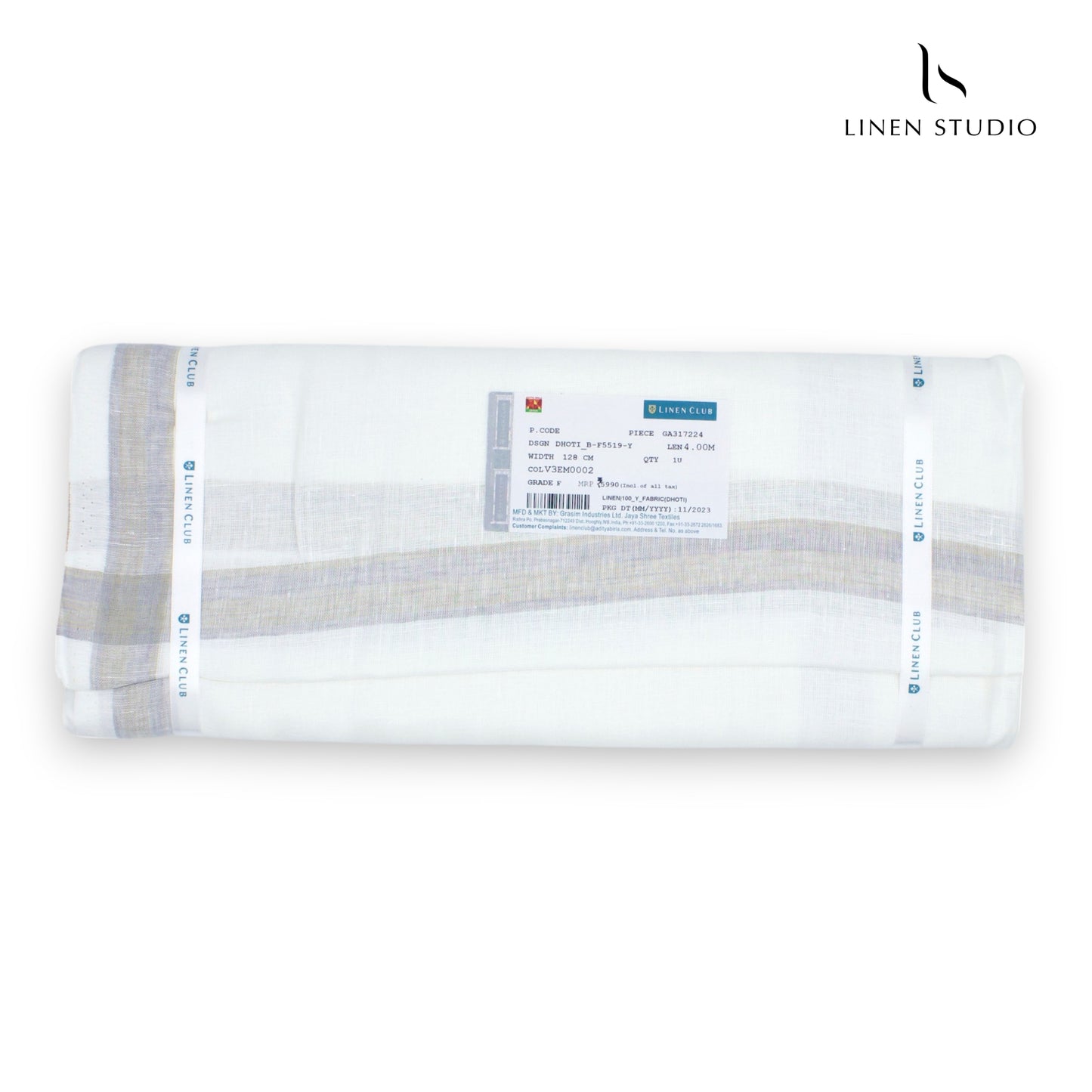 Pure Linen Dhoti by Linen Club - Lilac Green Medium Border
