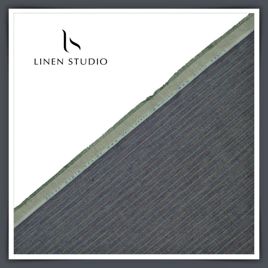 Linen Club 50 Lea Premium Linen Suiting - Earthy Grey Dual Stripes (NEW)