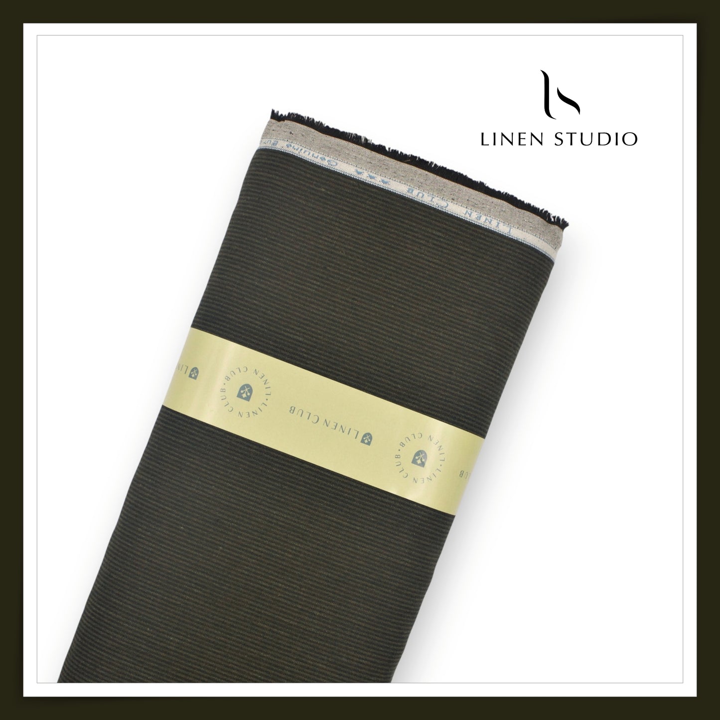 Linen Club 40 Lea Premium Textured Linen Suiting - Green & Black Small Stripes (NEW) (Zoom In)