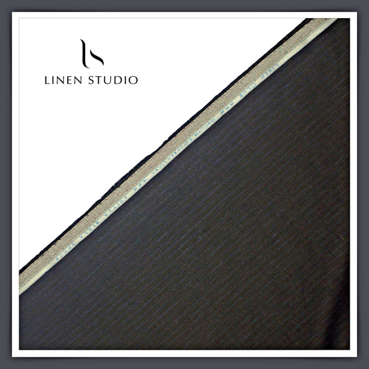 Linen Club 40 Lea Premium Linen Suiting - Black with Subtle Blue Stripes (NEW)