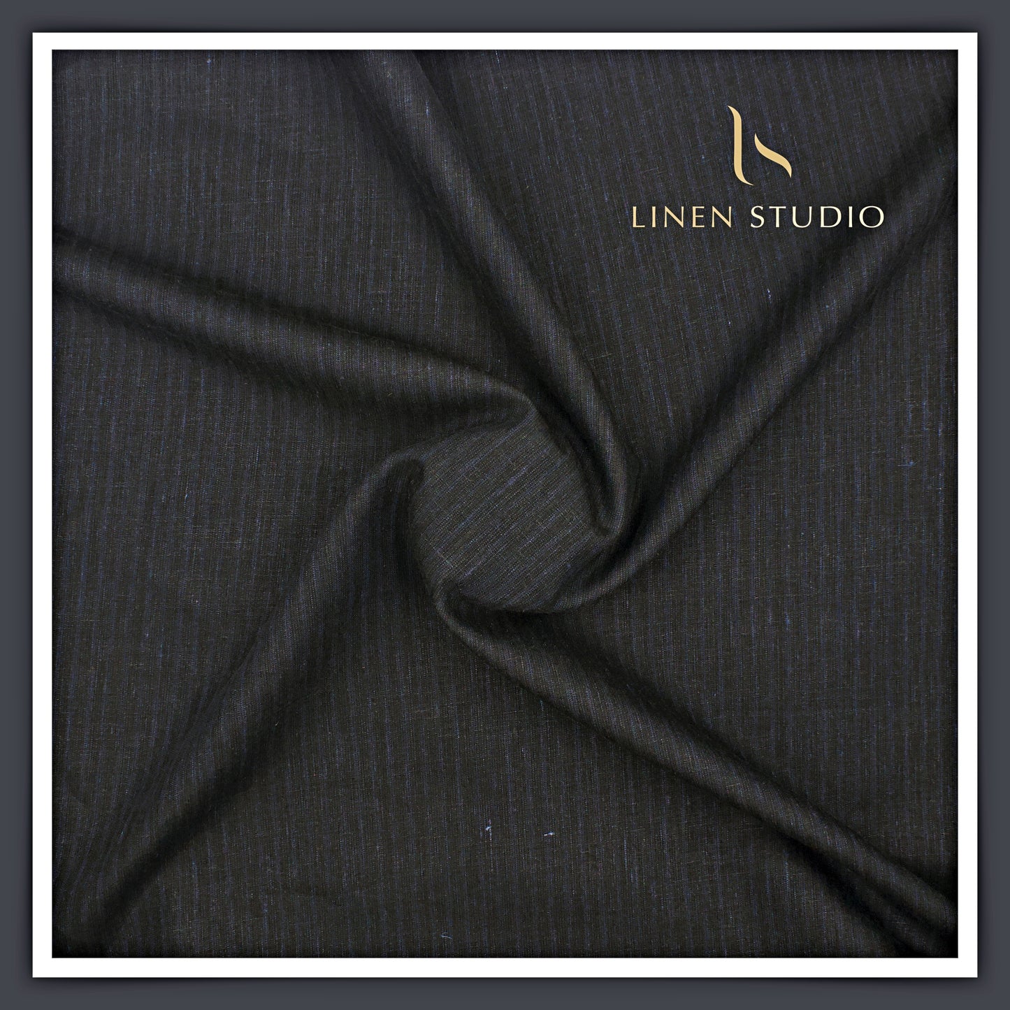 Linen Club 40 Lea Premium Linen Suiting - Black with Subtle Blue Stripes (NEW)