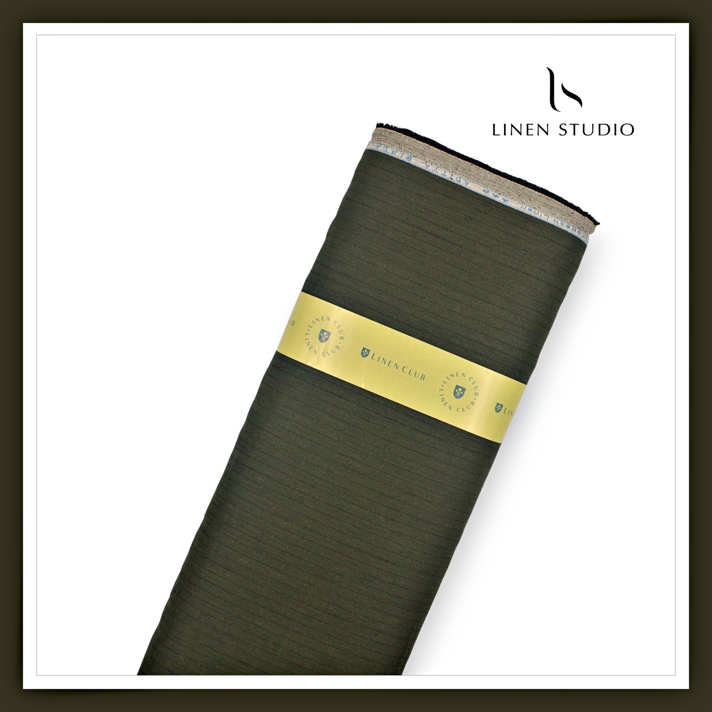 Linen Club 40 Lea Premium Linen Suiting - Green with Textured Stripes (NEW) (Zoom In)