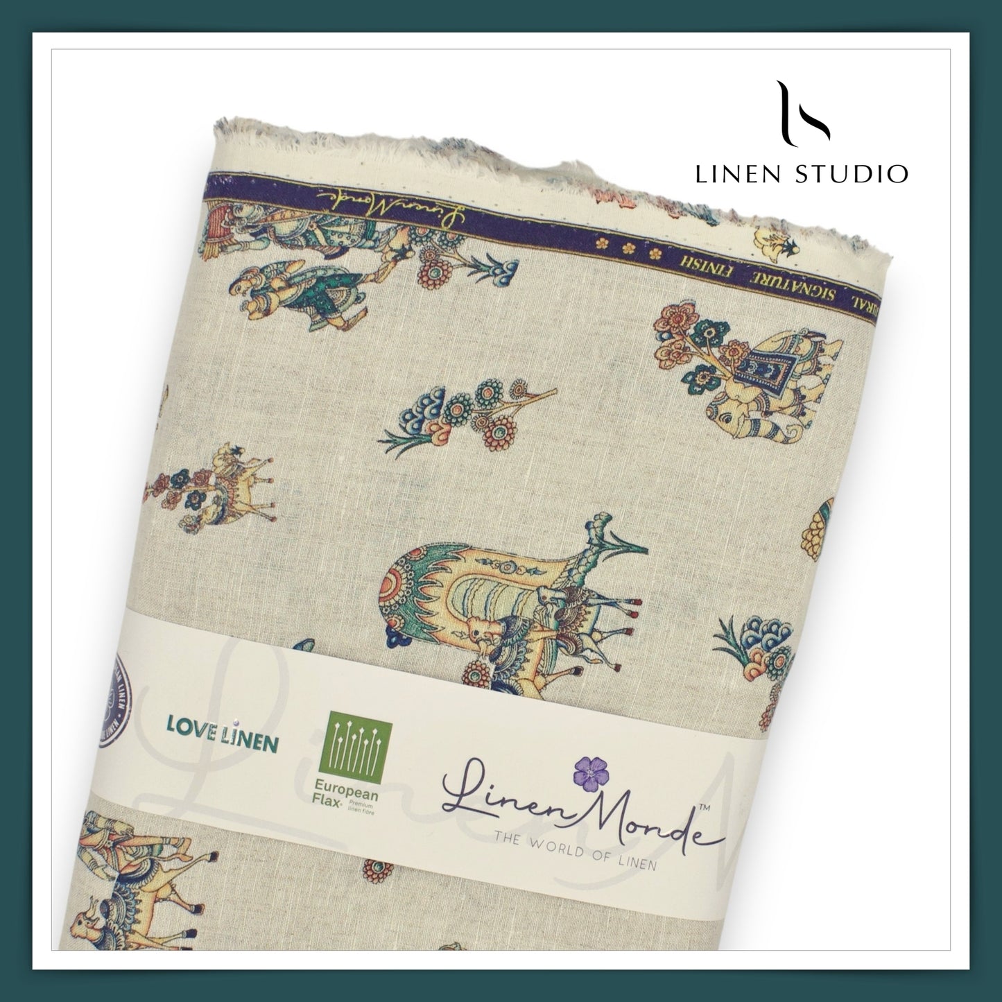 70 Lea Premium Linen Digital Print - Kamadhenu Blue (Fastest Selling)