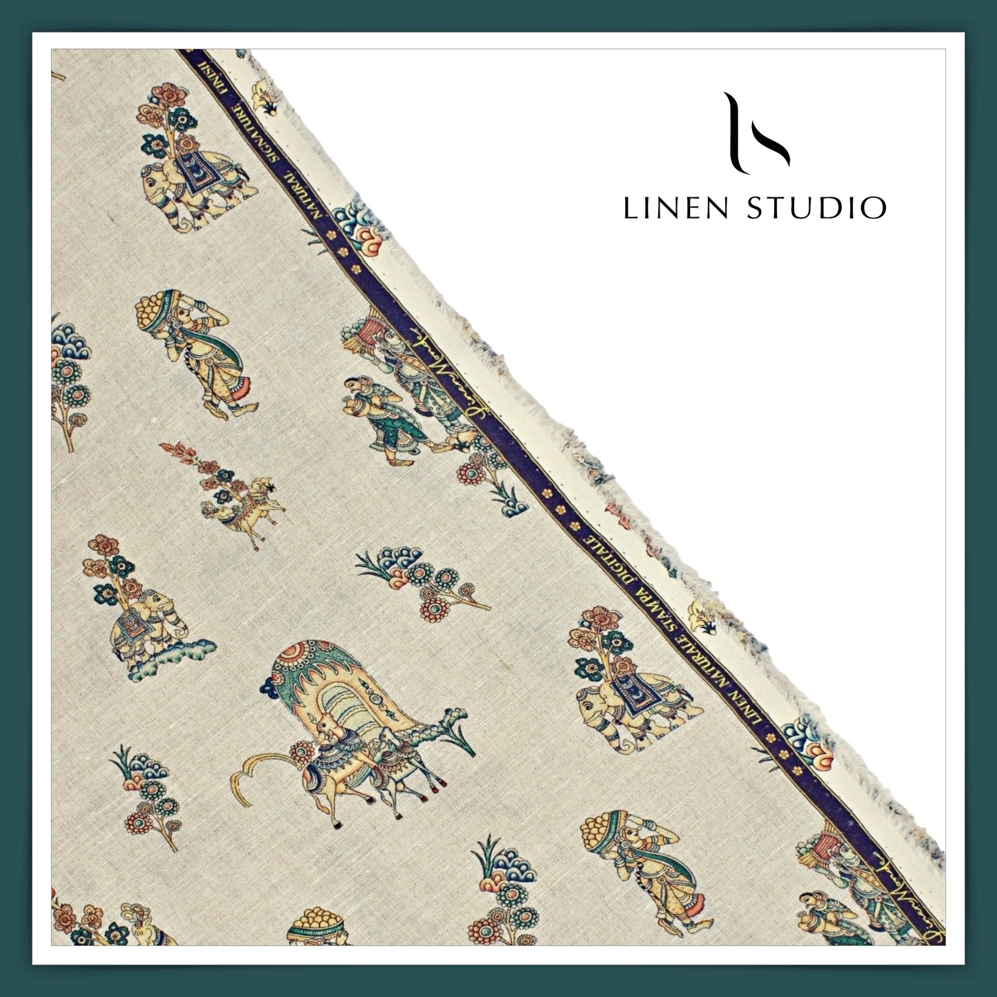 70 Lea Premium Linen Digital Print - Kamadhenu Blue (Fastest Selling)