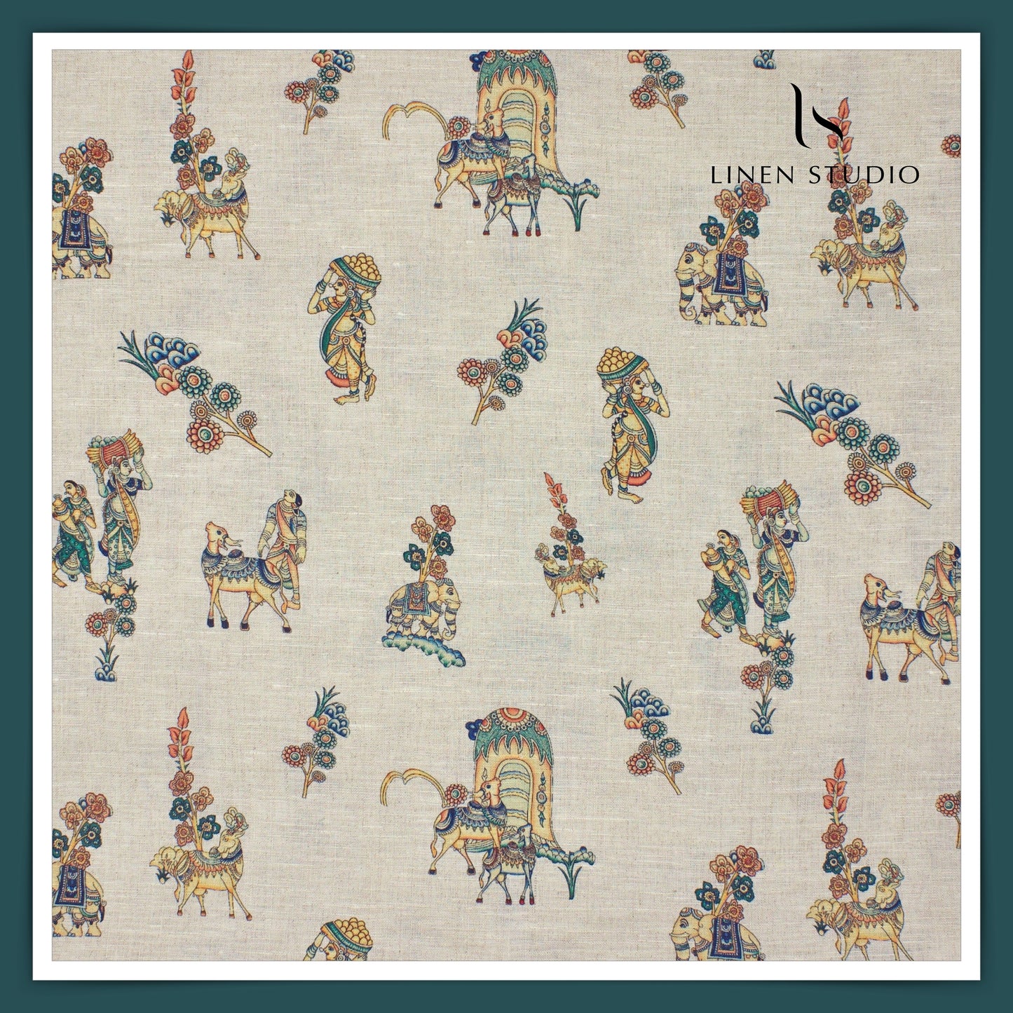 70 Lea Premium Linen Digital Print - Kamadhenu Blue (Fastest Selling)