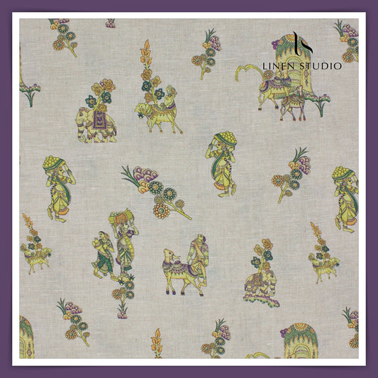 70 Lea Premium Linen Digital Print - Kamadhenu Yellow (Last Few Mtrs)