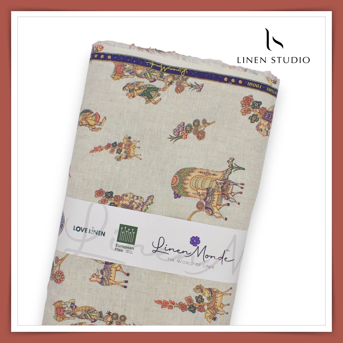 70 Lea Premium Linen Digital Print - Kamadhenu Orange (Fastest Selling)