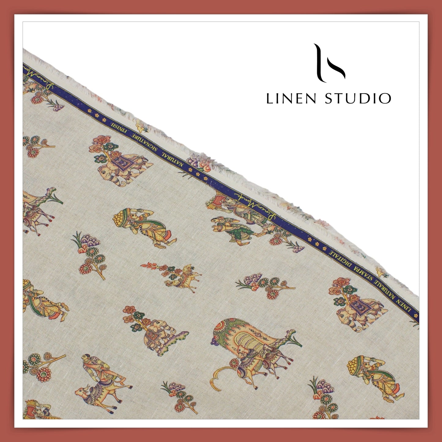 70 Lea Premium Linen Digital Print - Kamadhenu Orange (Fastest Selling)